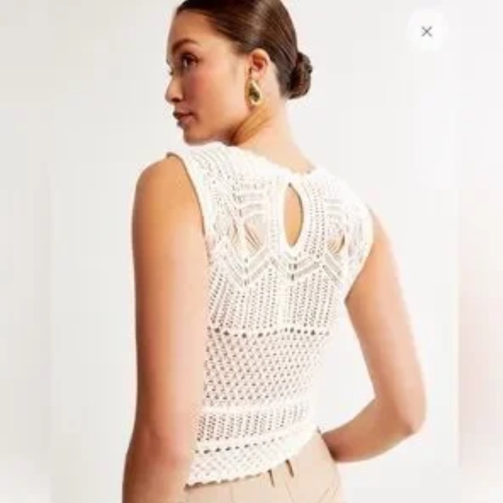 Abercrombie Macrame Crochet Sleeveless Tank Top Small White - Picture 2 of 2